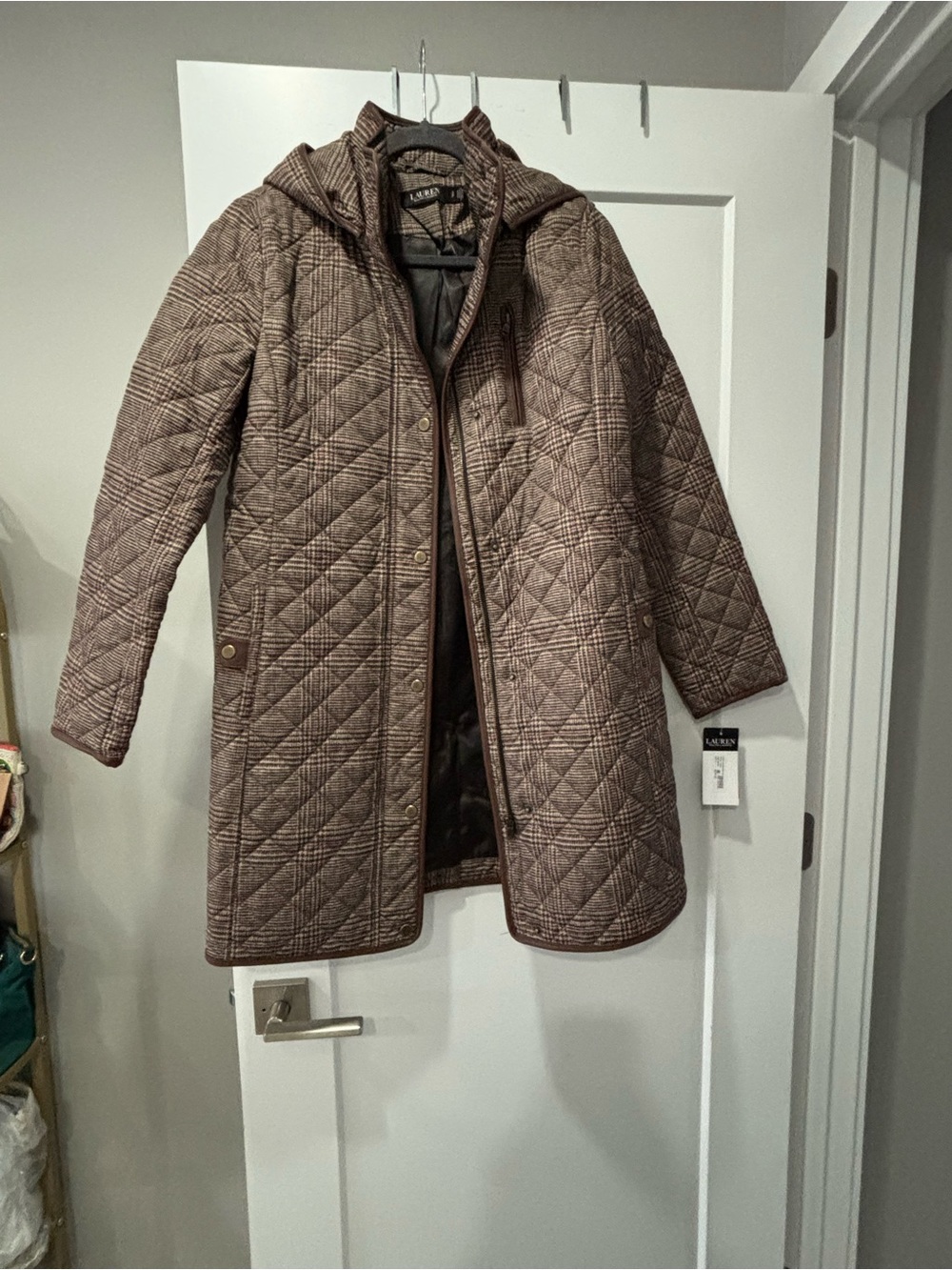 Ralph Lauren Quilted Hooded Long Puffer Coat — Brown